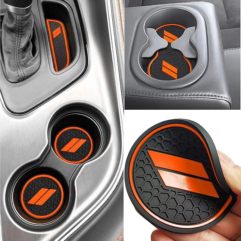 Tapetes Antipoeira de Silicone para Dodge Challenger 2015 a 2023, Revestimentos para Porta-Copos, Bolsos e Console Central, Laranja, Kit com 11 peças