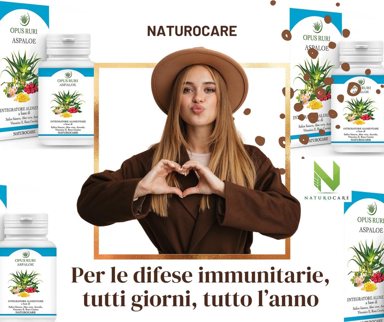 Aspaloe Naturocare - Integratore Alimentare con Salice, Acerola, Vitamina E e Rosa Canina - 90 Capsule da 450 mg - Integratore Articolazioni e Supporto Difese Immunitarie - 100% Naturale