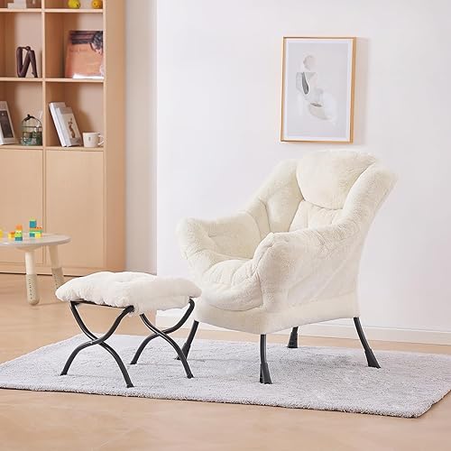Miniatura 8 de Silla perezosa y otomana de felpa, gran silla de descanso contemporánea con reposabrazos y un bolsillo lateral, moderno sofá tapizado de ocio con