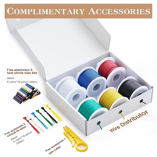 Miniatura 7 de Cable eléctrico de silicona 18 AWG, kit de cable eléctrico THUN-CT de 6 colores (17 pies cada uno), cable de cobre estañado, kit de cables de