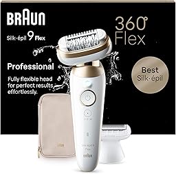 Braun Depiladora Eléctrica Mujer Silk-épil 9 Flex, Depiladora Corporal con Cabezal de Rasuradora, Resistente al Agua, Rasura Y Recorta, Eliminación del Vello Fácil, 9-041 3D, Blanca/Dorada