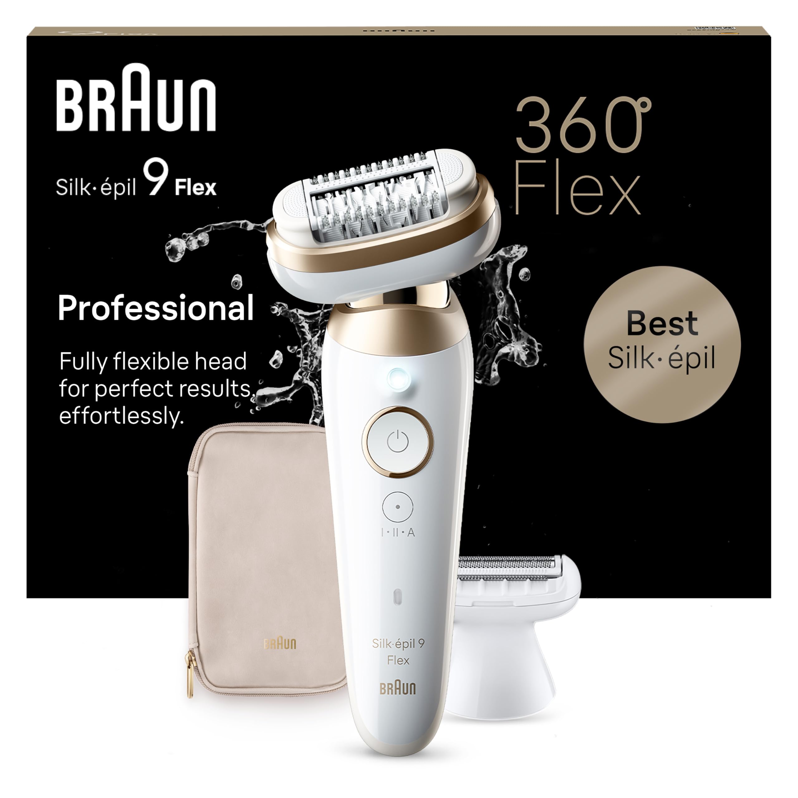 Braun Depiladora Eléctrica Mujer Silk-épil 9 Flex, Depiladora Corporal con Cabezal de Rasuradora, Resistente al Agua, Rasura Y Recorta, Eliminación del Vello Fácil, 9-041 3D, Blanca/Dorada