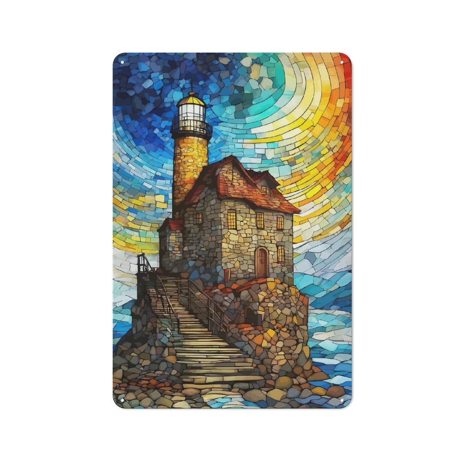 Junmoney Lighthouse On A Cliff Rustic Tin Sign 30X20cm Featuring For Bar Or Restaurant, A Housewarming Gift For Bar Decor Enthusiasts