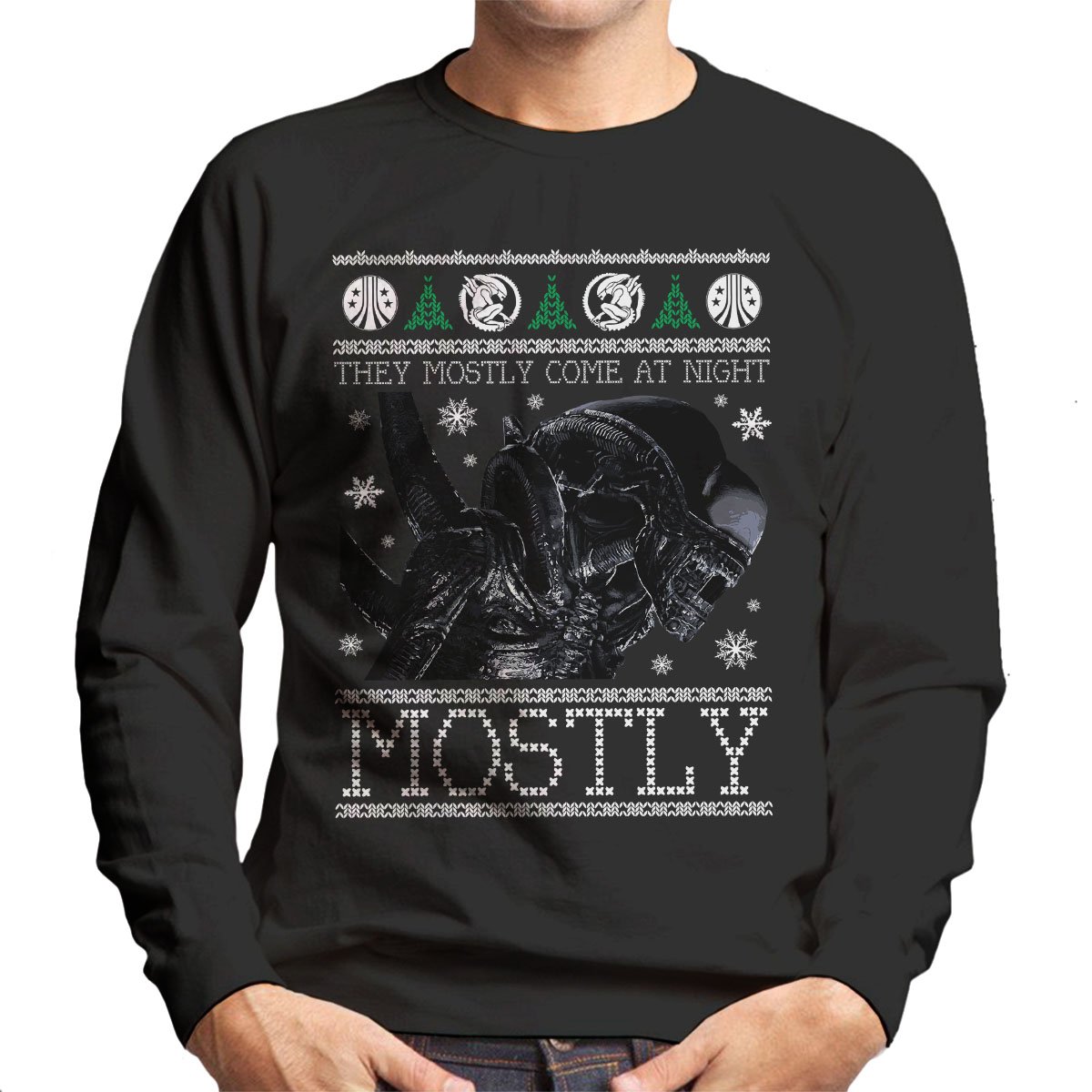 Cloud City 7 Men's Black Xenomorph Aliens Christmas Knit Sweatshirt