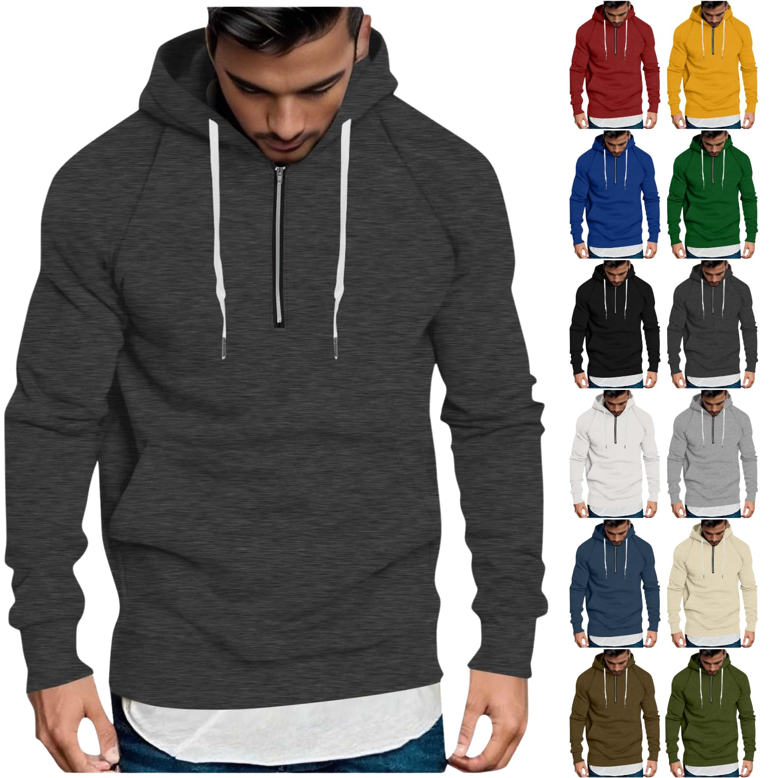SCRRMZO Hoodies for Men Half Zip Up Fleece Sweatshirt Long Sleeve Drawstring Hooded Pullover Jackets with Pockets 2025