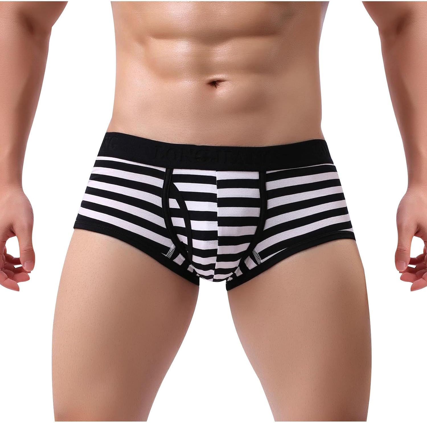Men Striped Boxer Briefs Shaped Pouch Stretch Trunks Underwear