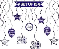 Vista 188 de Juego de decoraciones para fiesta de cumpleaños número 16, serpentinas moradas con soporte de globo de mesa morado, decoraciones de fiesta