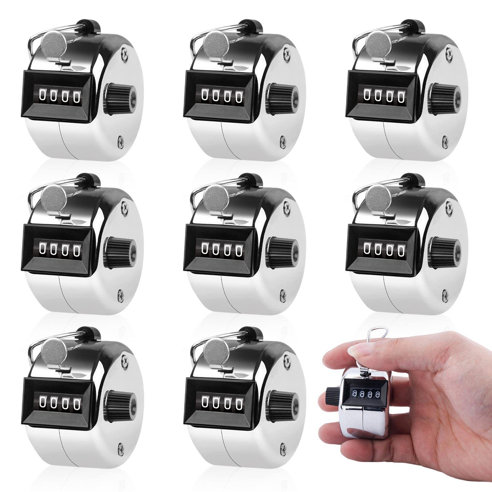 Leikurvo 8 contatori manuali: contatore in metallo, contatore a 4 cifre per contatore di persone, contatore quantità, contatore di tondo, contatore di dito, golf e serie, sport, scuola, argento