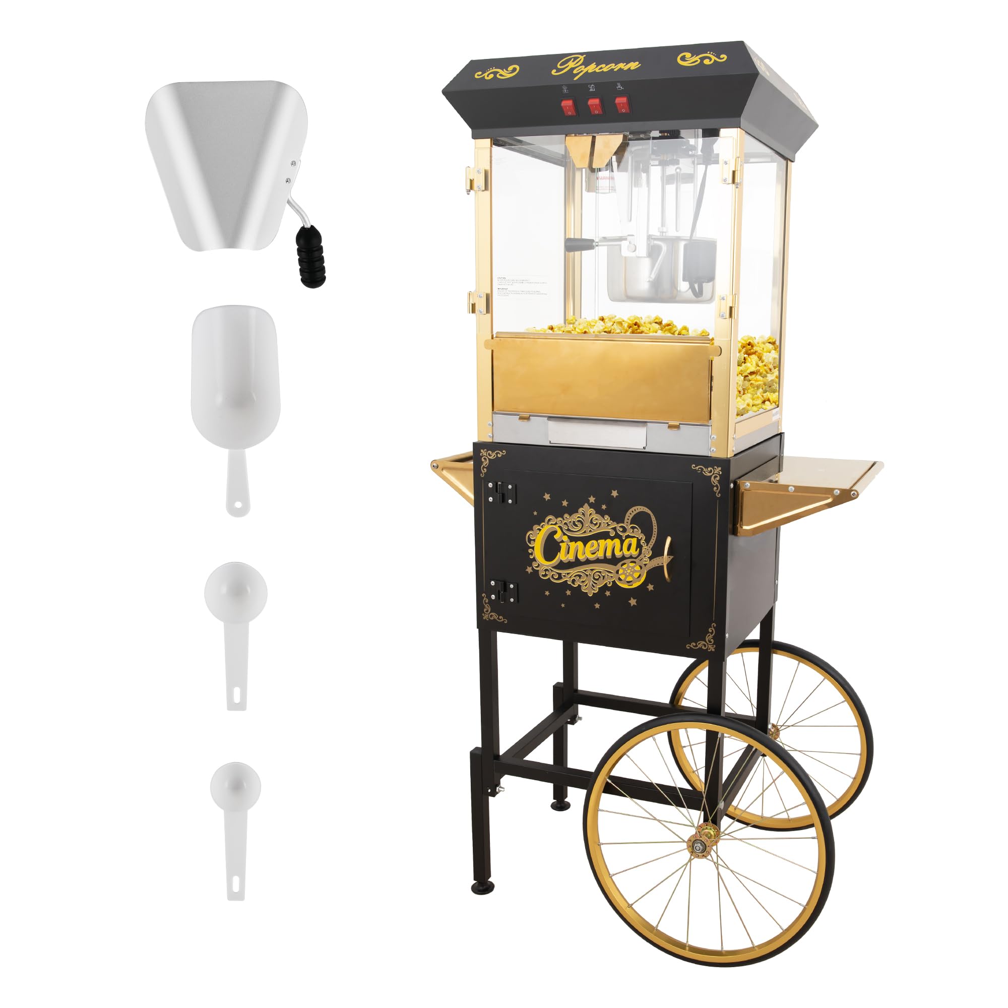 Montary 16 Oz Commercial Popcorn Machine with Cart,Vintage Style Popcorn maker Equipped with Popcorn Scoops, Heated Deck &amp; Storage for Home Movie House and Carnival,Black