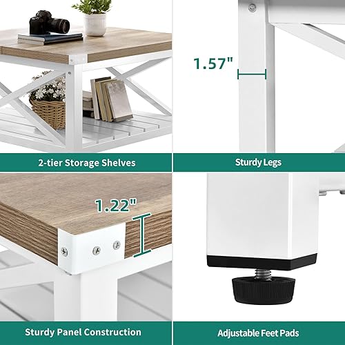 Miniatura 4 de YITAHOME Mesa de centro de granja, mesa de centro cuadrada para sala de estar, mesa de sala de estar vintage con estante, mesa de centro con