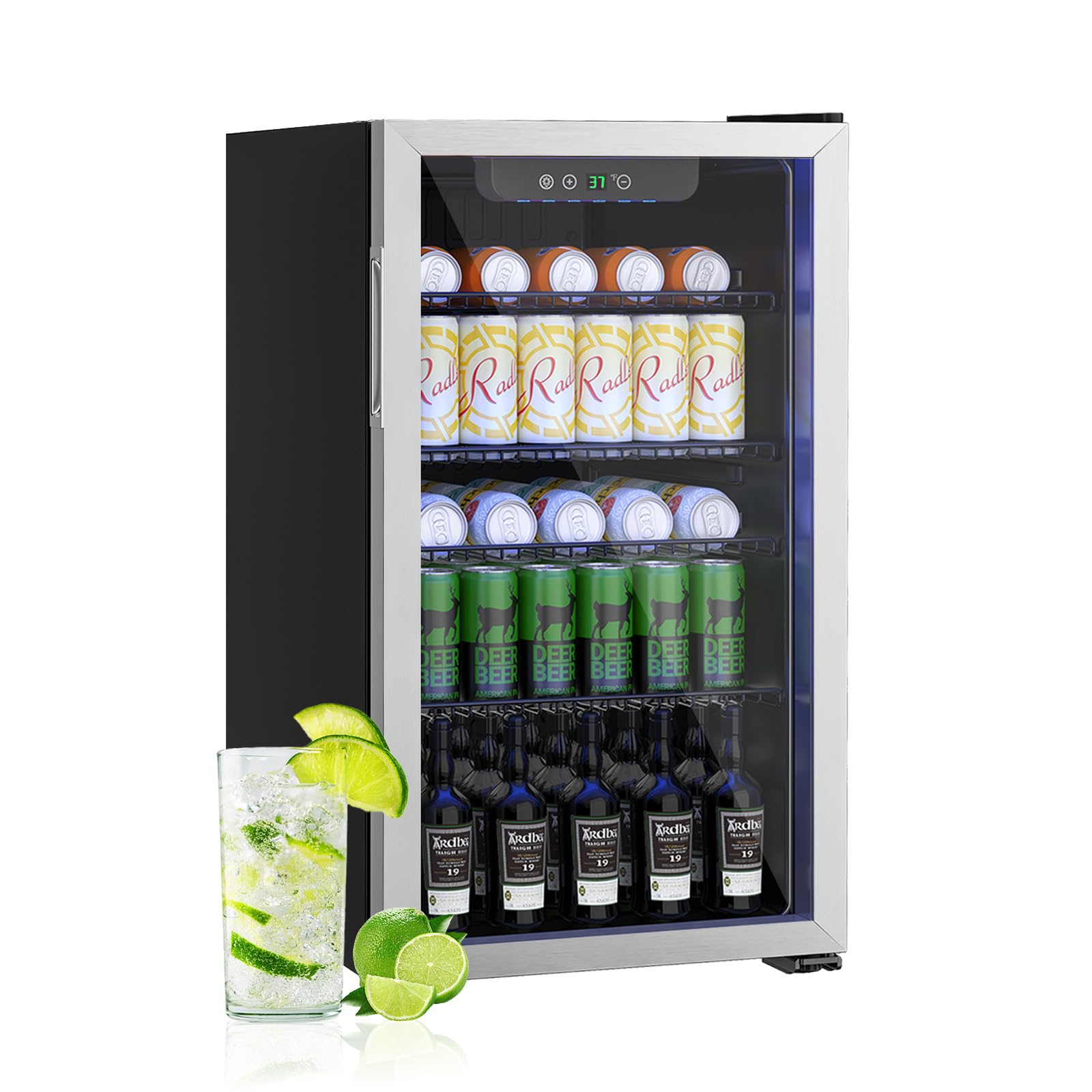 Erivess Compact Freestanding Beverage Refrigerator,126 Can/3.2 Cubic Feetmini Fridge With Reversible Glass Front Door For Soda, Beer, Or Wine, Under Counter Drink Refrigerator With Adjustable Shelves on Fridge.com - View 1