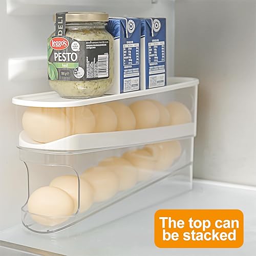 Miniatura 5 de Dispensador automático de huevos enrollable para organizador de refrigerador con tapa, 12 unidades de doble capa para almacenamiento de huevos en
