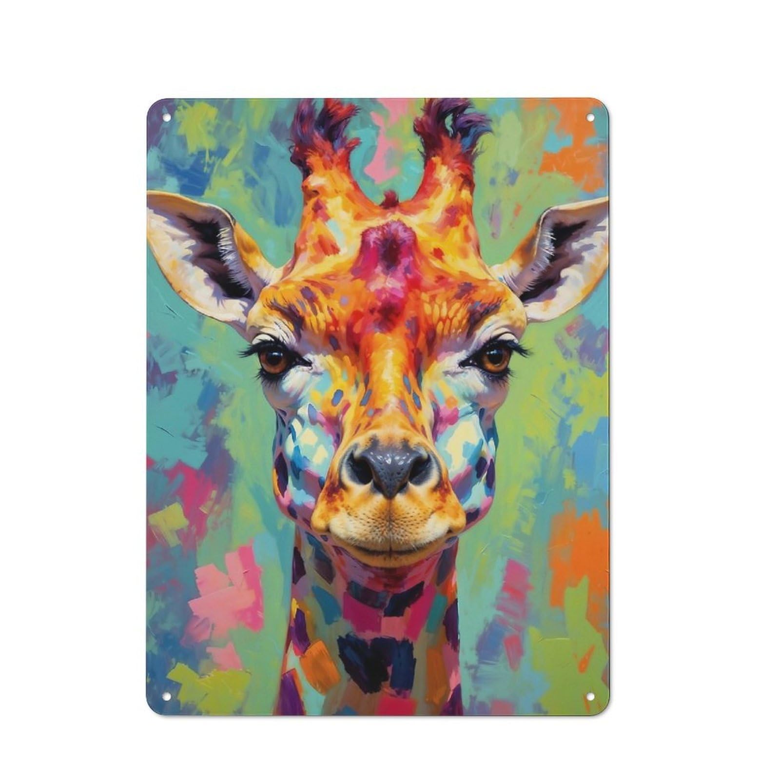 Junmoney Style Tin Wall Plaque 40X30cm With Colorful Giraffe Portrait(5) For Home Office Or Studio, For Garage, Workshop And Man Cave Decoration