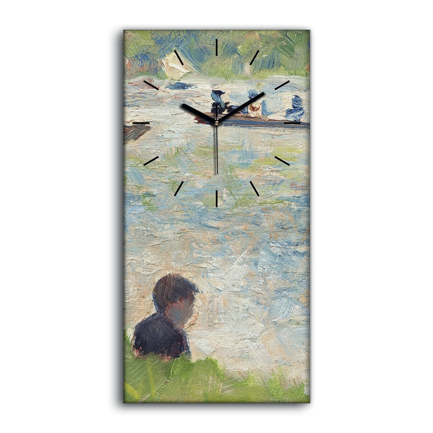 Horloge sur toile 30x60cm Terrain de Bain à Asnières tableau mural silencieux sans tic-tac