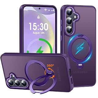 360° Spin Magnetic Ring Stand for Samsung Galaxy S24 Plus Case, Military-Grade Drop and Shock, Supports Magnetic Charging, Translucent Matte Phone Case for Samsung S24 Plus (Matte Purple) - Amazon product rated Grade A