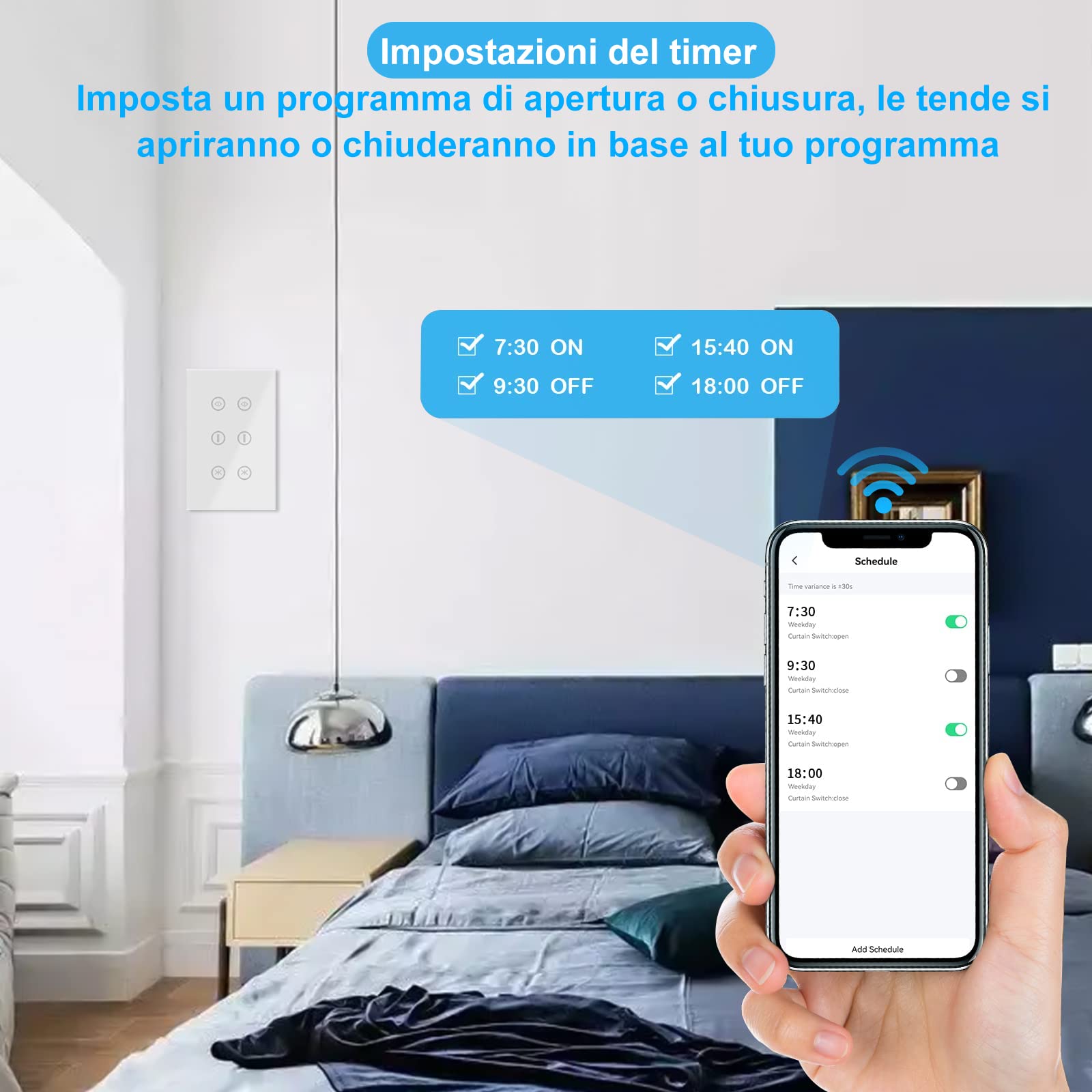Wifi-schakelaar voor rolluiken, ETERSKY intelligente gordijnwandschakelaar, compatibel met Alexa en Google Home, aanraakwandschakelaar, afstandsbediening, timer en delen