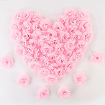 Large Pink Roses Artificial Flower Bulk, 60 Pcs 3.2 Silk Fake Roses Flower Heads for Decoration, Crafts, Wedding Centerpieces Bridal Shower Party Home Decor