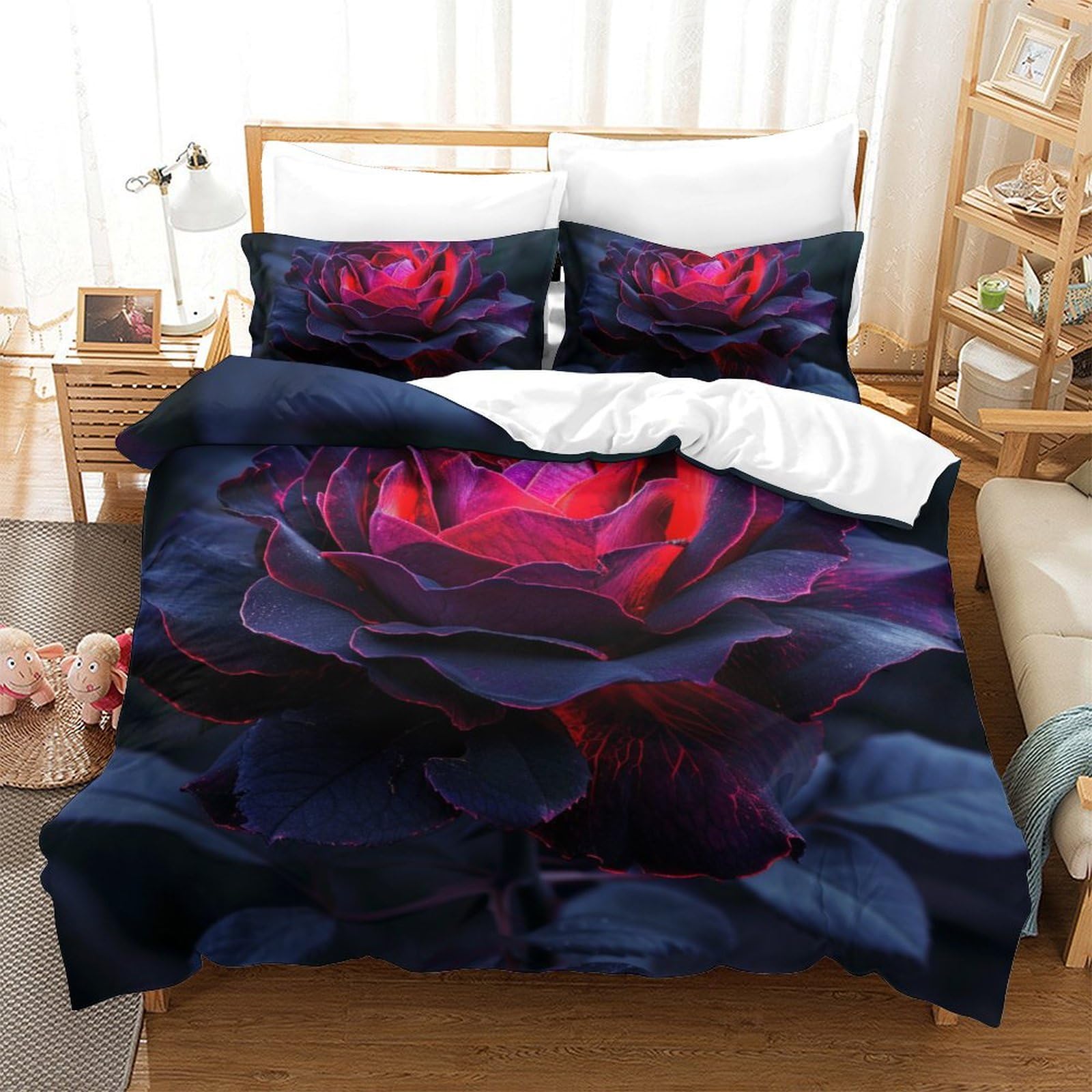 Housse de couette roses colorées 200x200 anti-plis et facile à laver en microfibre