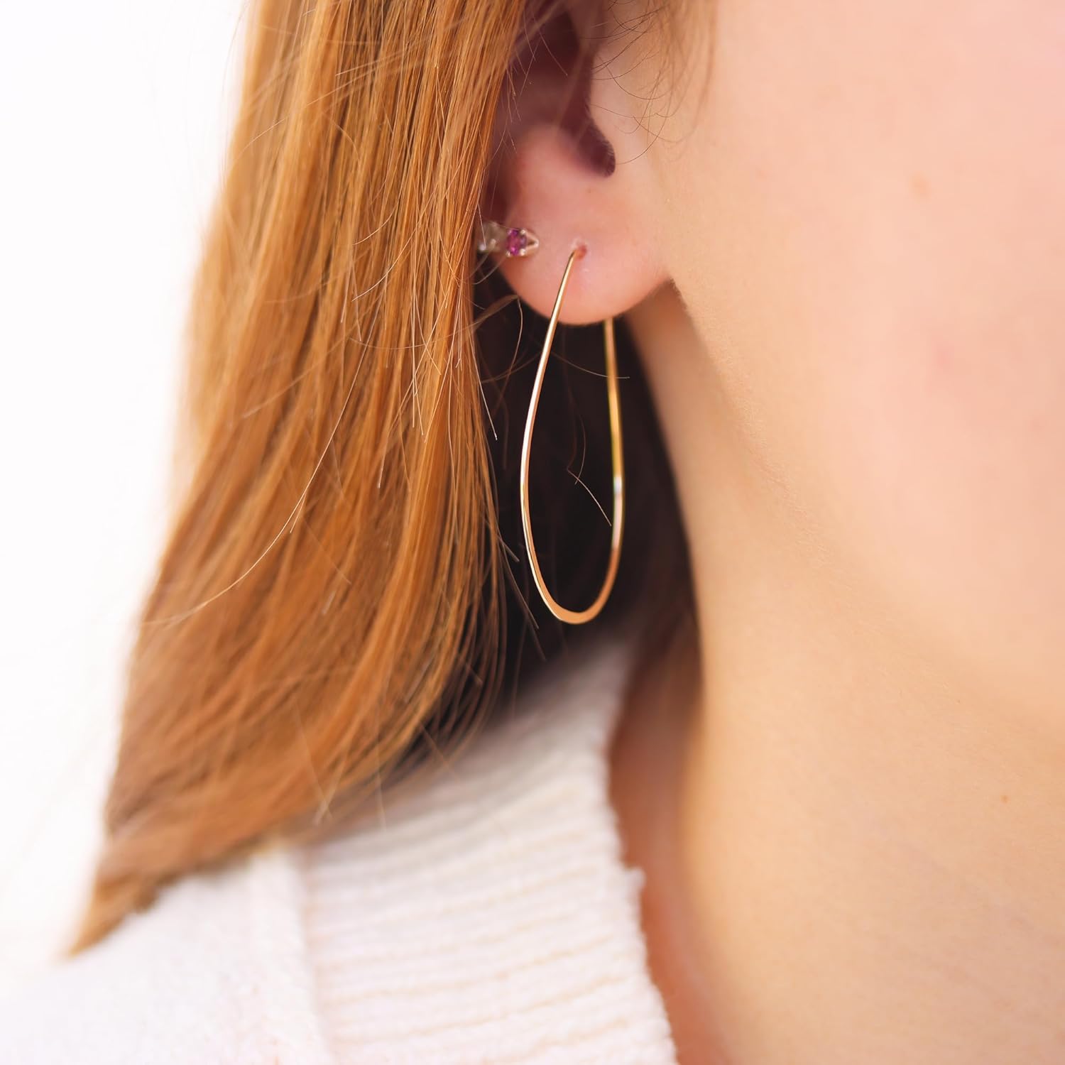 Thin Hammered Hoop Earrings, Elegant Geometric Solid Sterling Silver, Gold Filled, and Rose Gold Filled; for Women by Lotus Stone Jewelry - Image 2