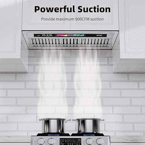 Miniatura 9 de BRANO Campana extractora de 30 pulgadas con control de vozgestostáctil, ventilación de campana de cocina integrada de 900 CFM con ventilador de