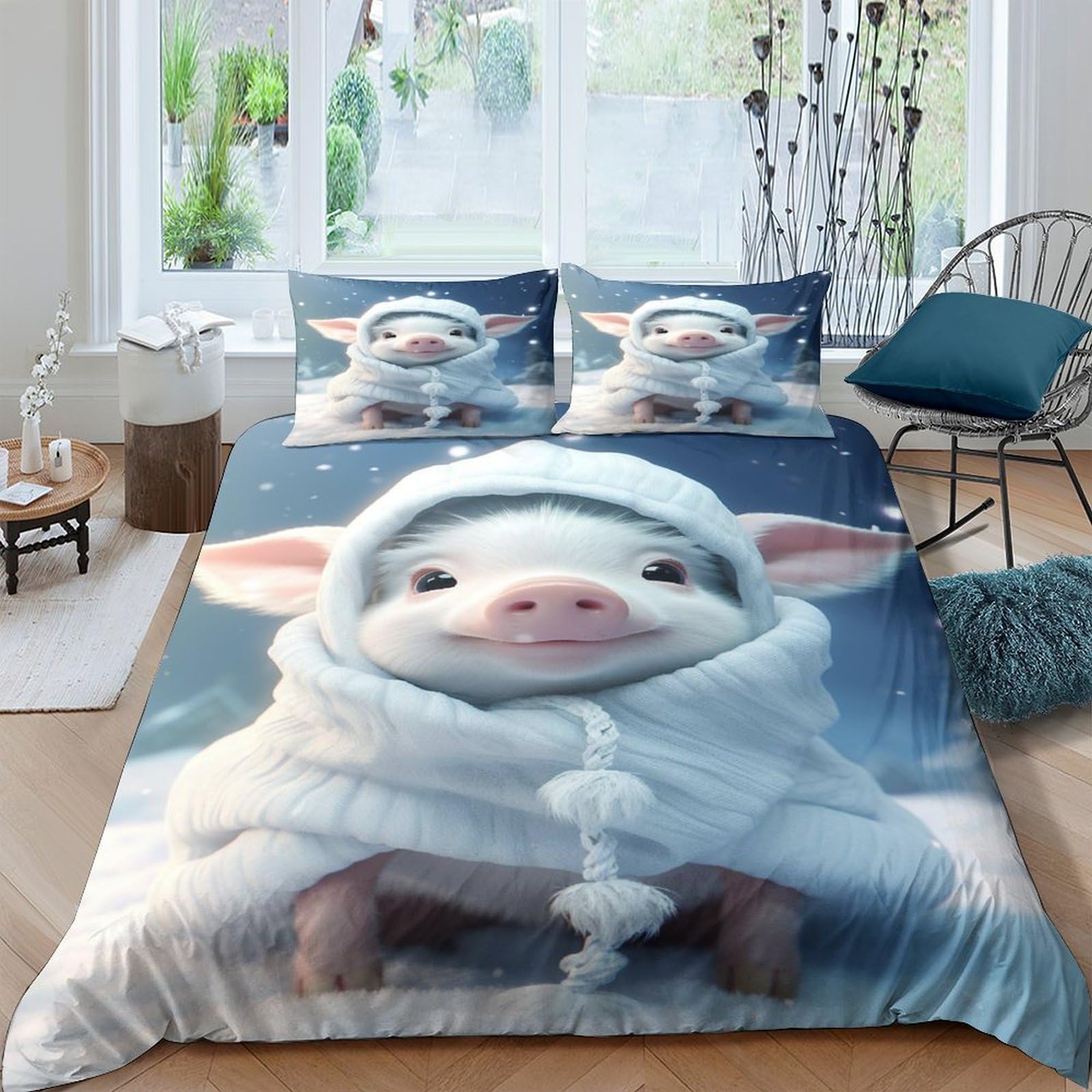 Housse de couette motif cochon mignon pour chambre parentale cocooning