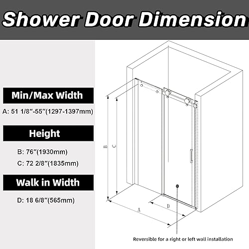 Miniatura 20 de Sunrosa Puerta de ducha semi-sin marco, 59-2/8 pulgadas de ancho 60 pulgadas de alto, puerta corredera simple con vidrio templado 5/16 pulgadas Oro