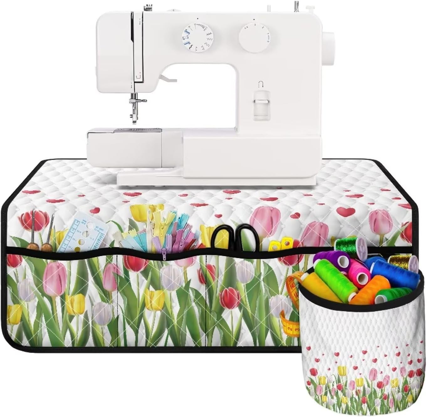 Mumeson Tulips Sewing Machine Pad Sewing Machine Mat Organizer Kits and Supplies Compatible Most Standard Sewing Machine Foldable Portable Sewing Machine Pad