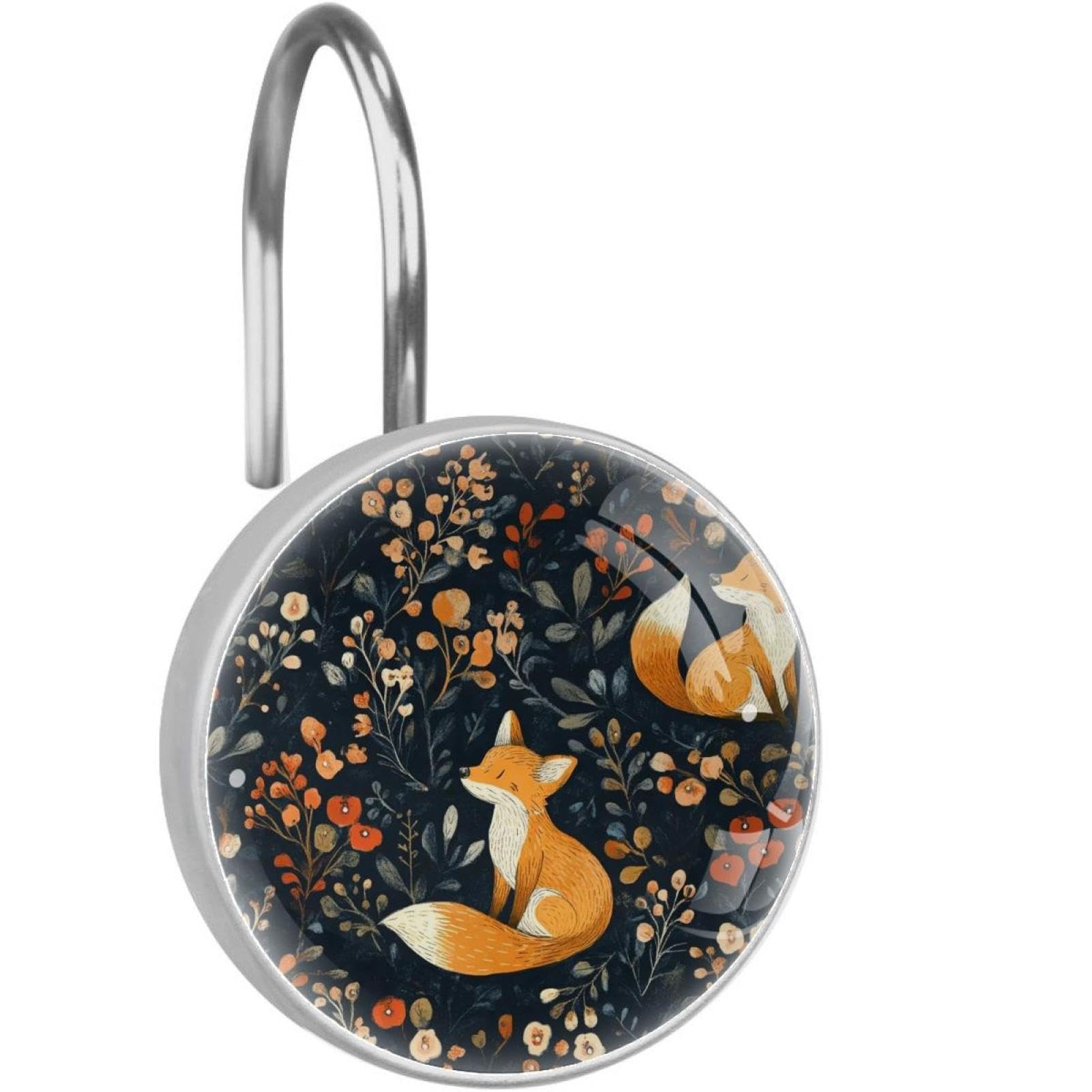 Ganchos para cortina de ducha decorativos de zorro floral con 12 anillos de cristal