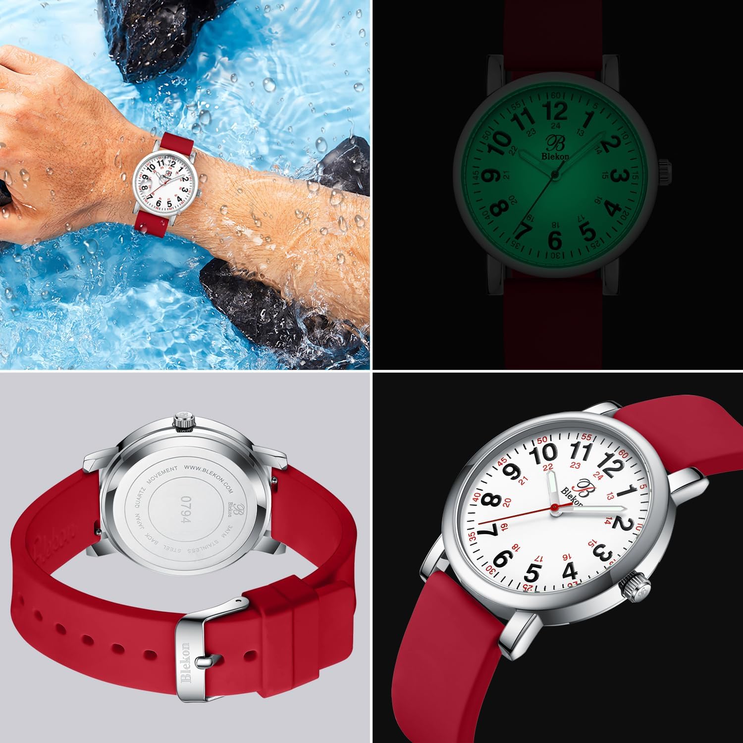 Blekon Original Nurse Watch with Second Hand – Nursing Student Essentials Work Watches for Women, Clip-On Analog Wristwatch for Nurses & Medical Students with Sweeping Secondhand (White/Red)