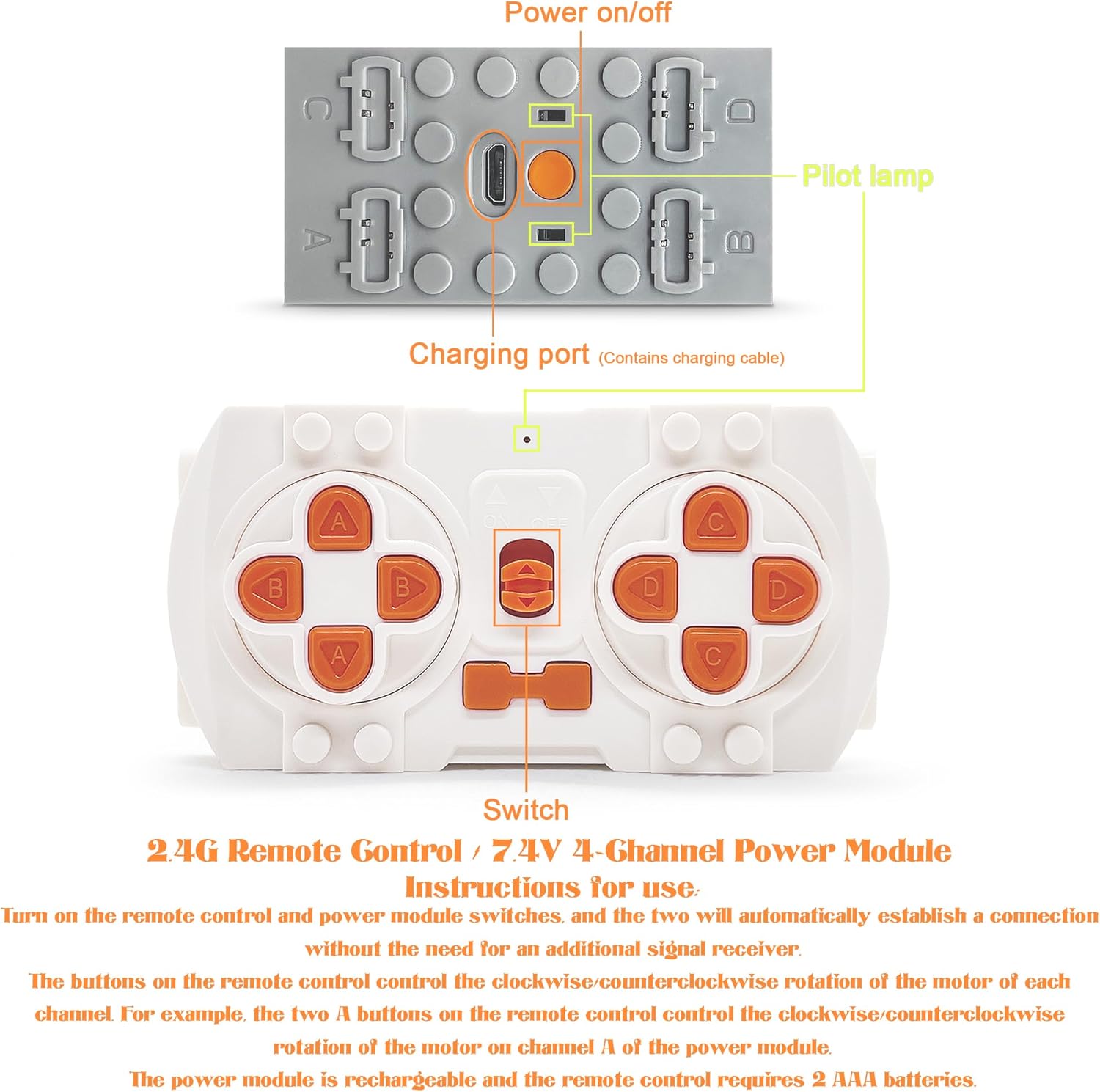 8 in 1 Motor Power Function Set, Compatible with Major Brands Building Blocks Remote Control MOC Accessories (L-Set)