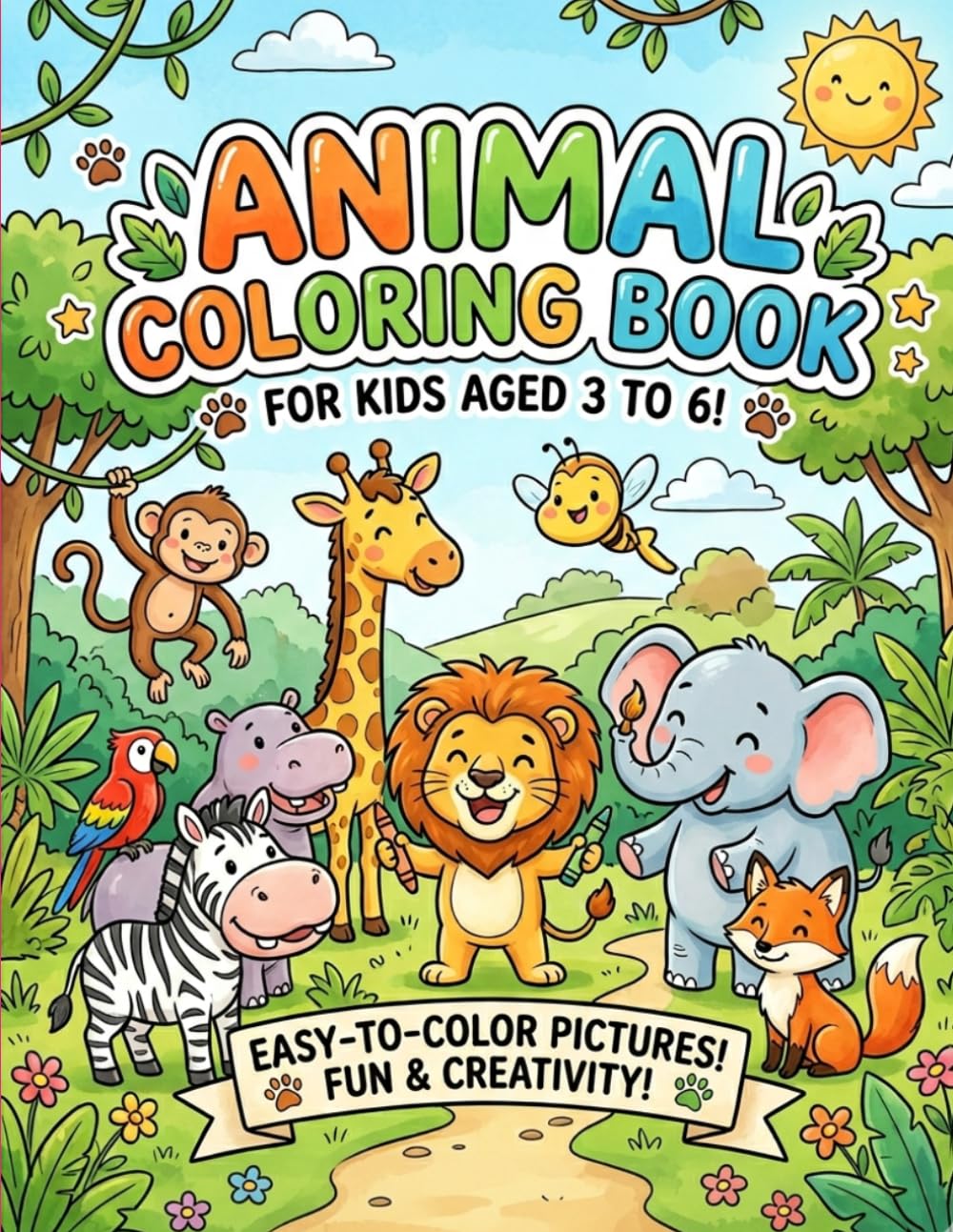 Animal Coloring Book for Kids Ages 3–6: 15 Fun Animal Pages for Toddlers and Preschoolers: Simple Bold‑Line Farm and Jungle Animal Coloring Pages for Little Artists