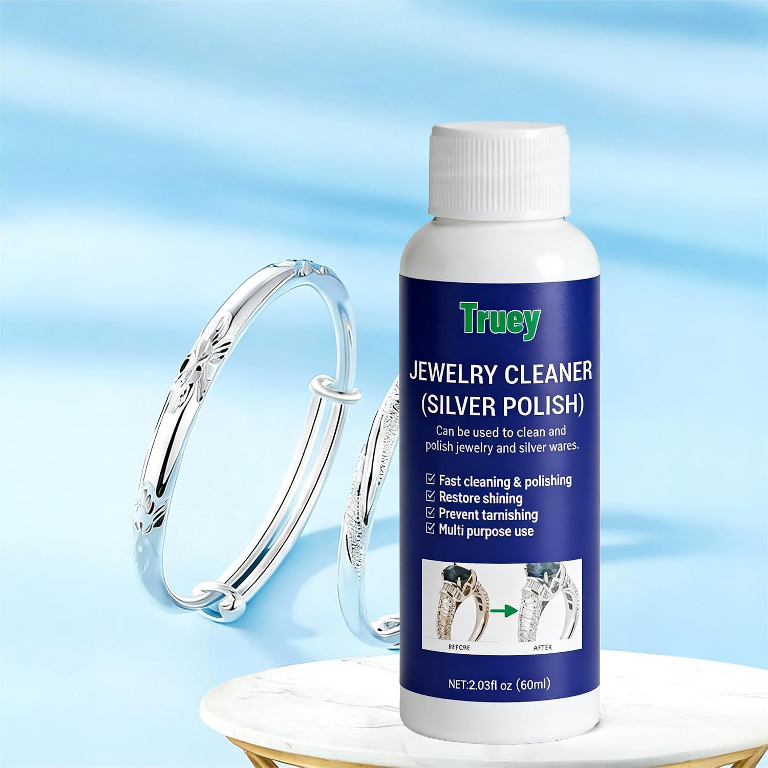 Silver Cleaner,Silver Jewelry Polish,Removes Tarnish,Restores Shine(60ml) | Silver Care,Truey Silver Cleaner, Jewelry Cleaner Silver Polish, for Pure Silver Pure Gold, Removes Tarnish & Restores Shine