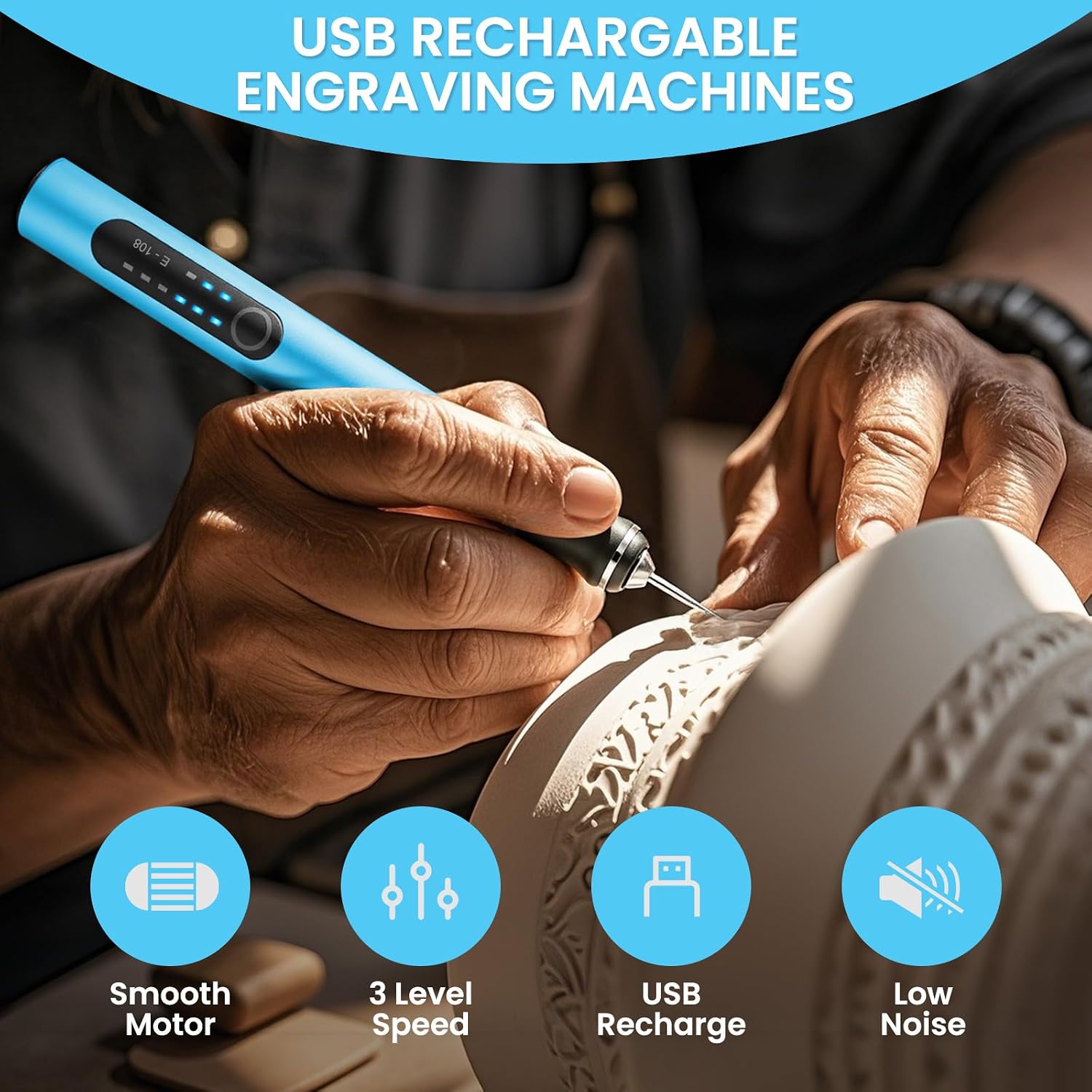 Electric Engraving Pen with 37 Bits for Wood Glass Stone Carving (Blue) image 5