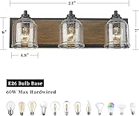 Vista 2 de Vanity Lights for Bathroom Large 23", Farmhouse Rustic Vanity Light with Bubble Glass Shades, Brown 3 Light Bathroom Lighting Fixtures Over Mirror