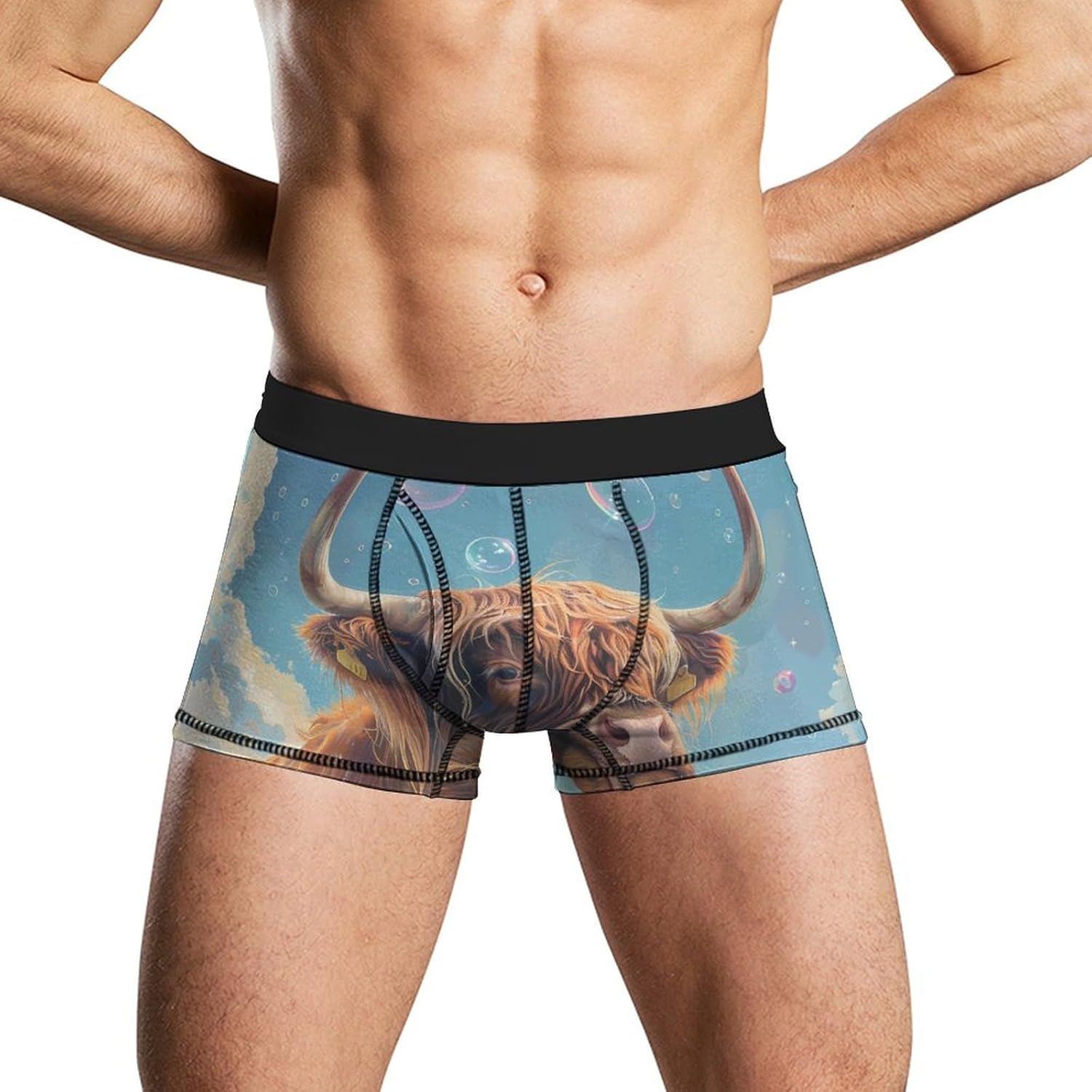 Highland Cow Clound Bubbles Novelty Men's Trunks Soft Breathable Underwear Patterned Stretch Briefs