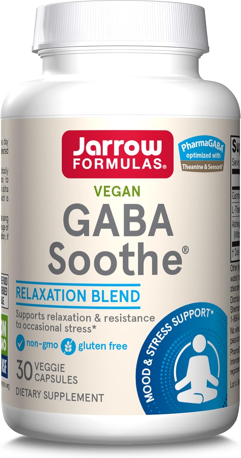 Jarrow Formulas GABA Soothe - 30 Veggie Caps - Supports Focus, Relaxation & Resistance to Stress - With Theanine & Ashwagandha Extract - 30 Servings