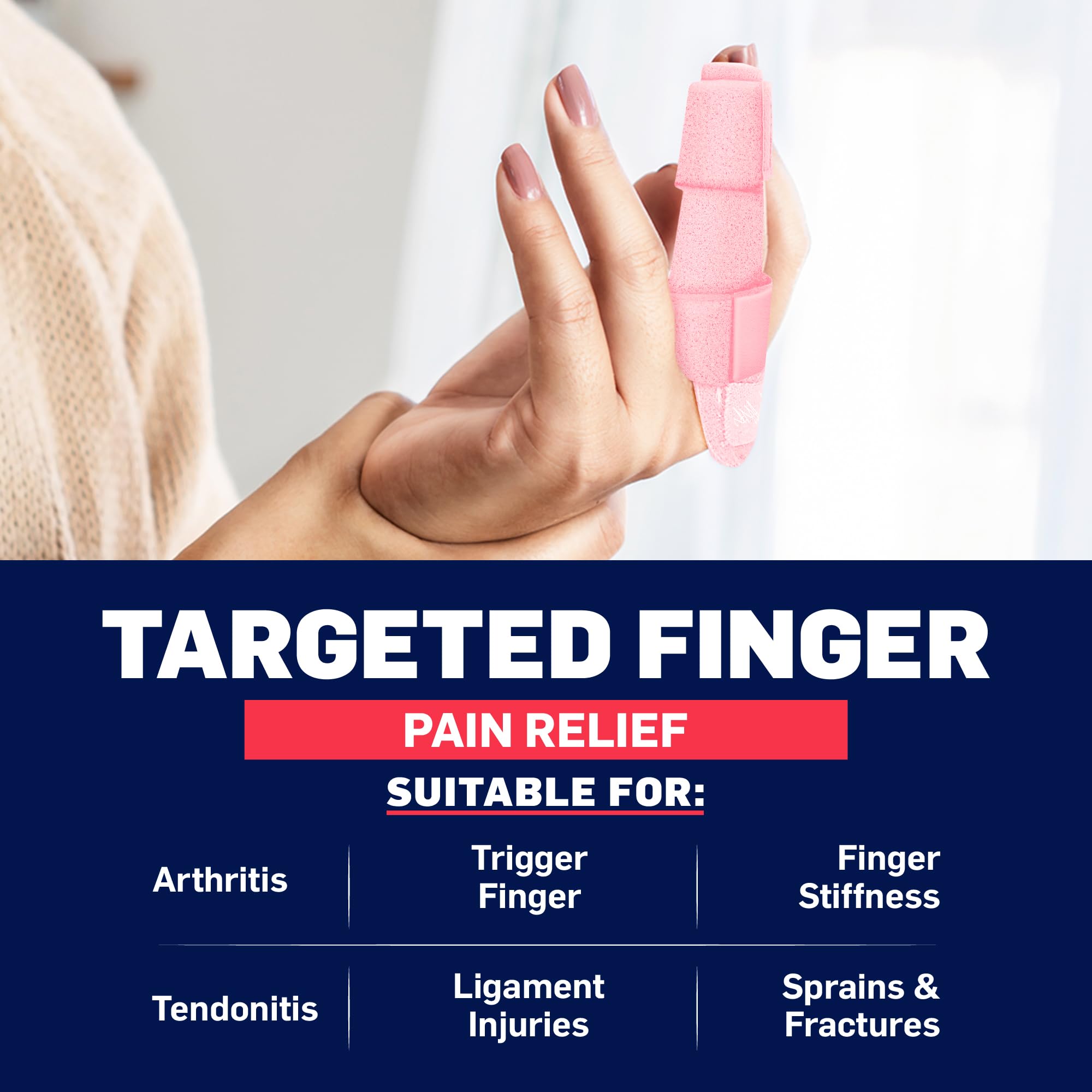 Doctor Developed Finger Splint & Handbook - Trigger Finger, Arthritis, RSI - Fits Ring, Index, Pinky & Middle - 2 sizes (Pink, L/XL)
