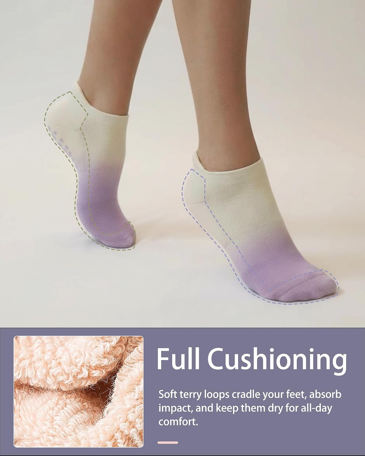 Pilates Grip Socks for Women – Non-Slip Grippy Yoga & Barre Socks, Cushioned Ombre Style for Studio, Home & gifts