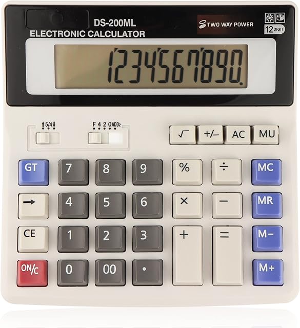 Calculators,HIHUHEN Large Key Calculators Office Desktop Calculator, 12 Digit Large LCD Display, Function Electronic Calculator,Button Battery and AA Battery Powered (1 x ML200)
