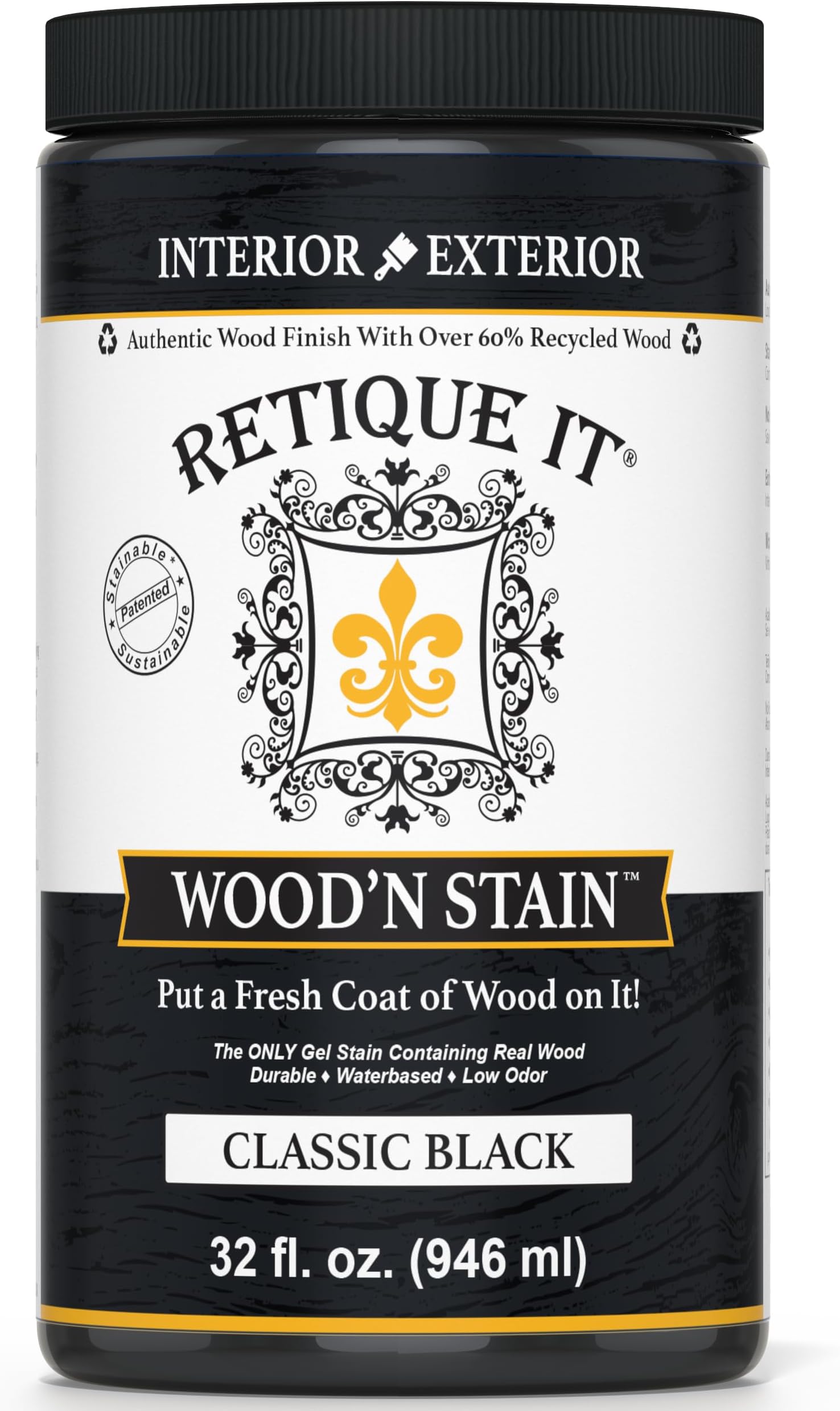 Wood'nStain - Liquid Wood Gel Stain Interior/Exterior (32 oz (Quart), Classic Black)