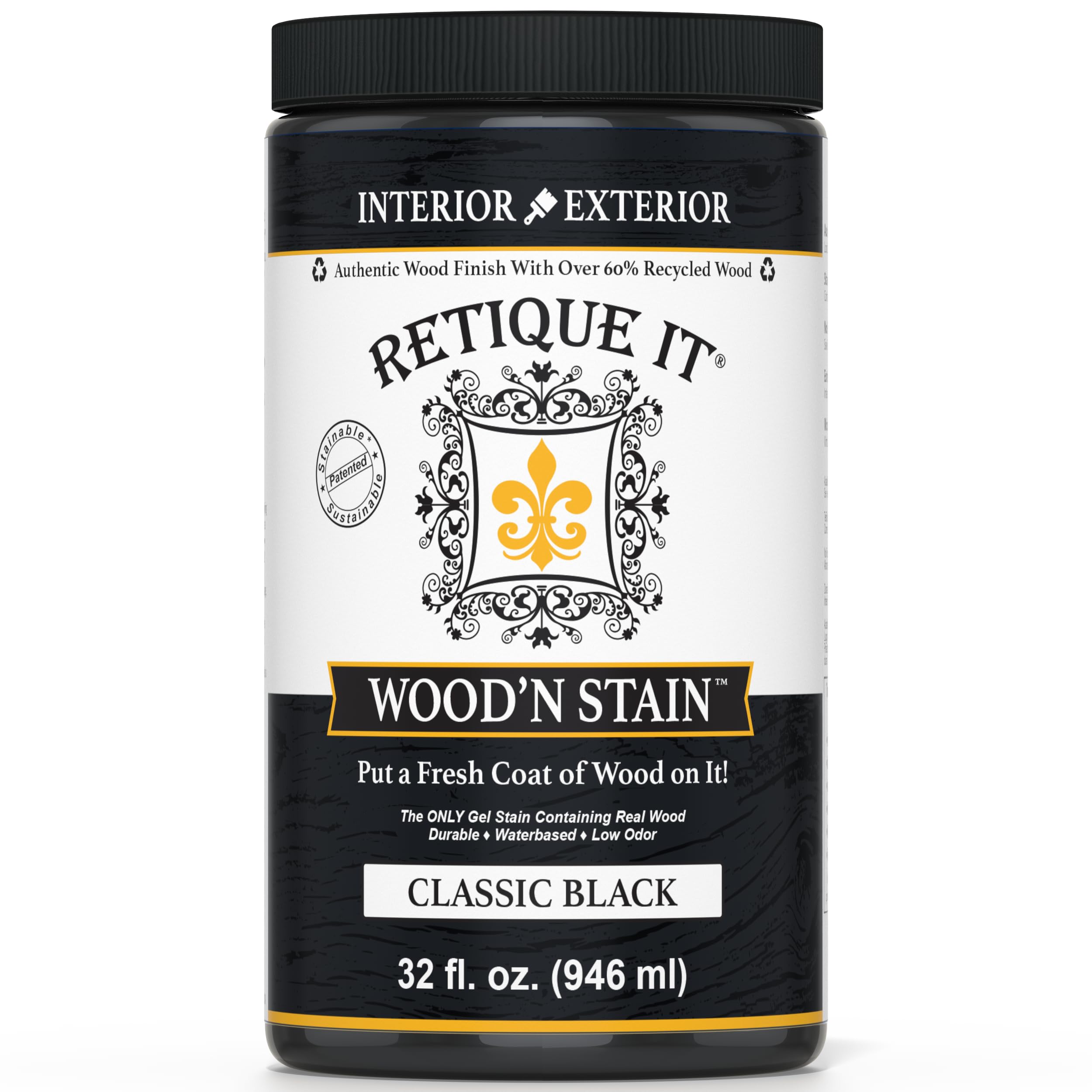 Retique It Wood'nStain - Liquid Wood Gel Stain Interior/Exterior (32 oz (Quart), Classic Black)
