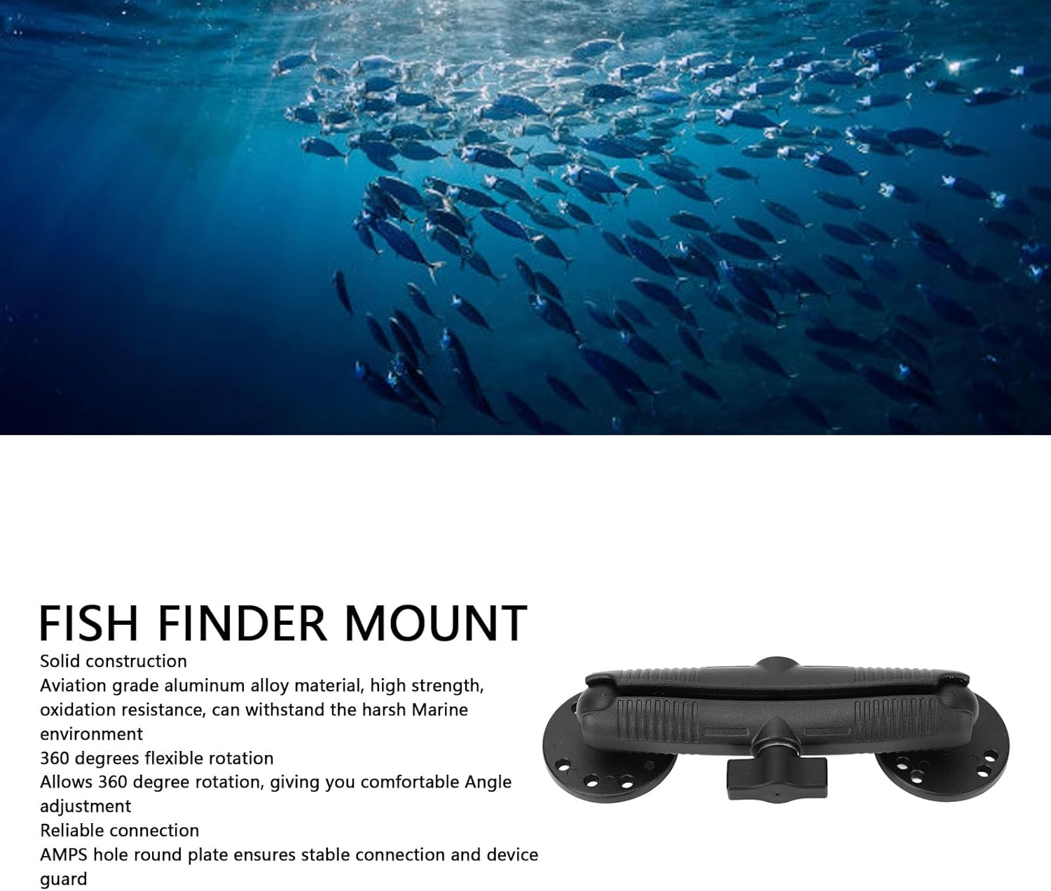RiToEasysports Fish Finder Mount, Durable Aluminum Alloy Double Socket Arm with 2 AMPS Round Plates for Marine GPS, Tablets, and Boat Dashboards