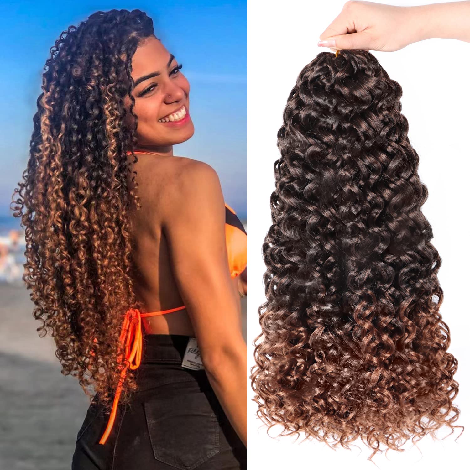 Gogo Curl Crochet Hair 18 Inch 7 Packs Curly Crochet Hair for Blcak Women Deep Wave Crochet Hair Beach Curl Crochet Hair Synthetic Hair Extensions (18 Inch 7 Packs, 1B/30)