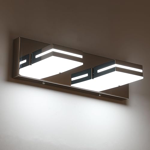 Miniatura 2 de SineRise - Lámpara LED para tocador de baño - Moderna lámpara de acrílico con acabado cromado para iluminación de pared sobre el espejo - 2 luces,
