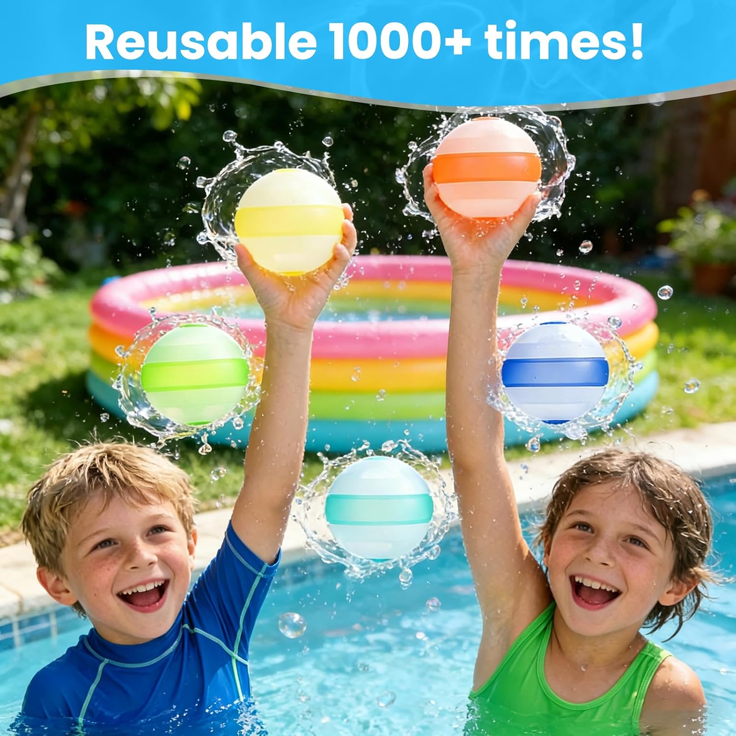 24Pcs reusable water balloons - Quick Fill Refillable Silicone Water Balloons, Outdoor Games for Pool, Beach, Backyard and Summer Party, A great gift for children ages 3–14