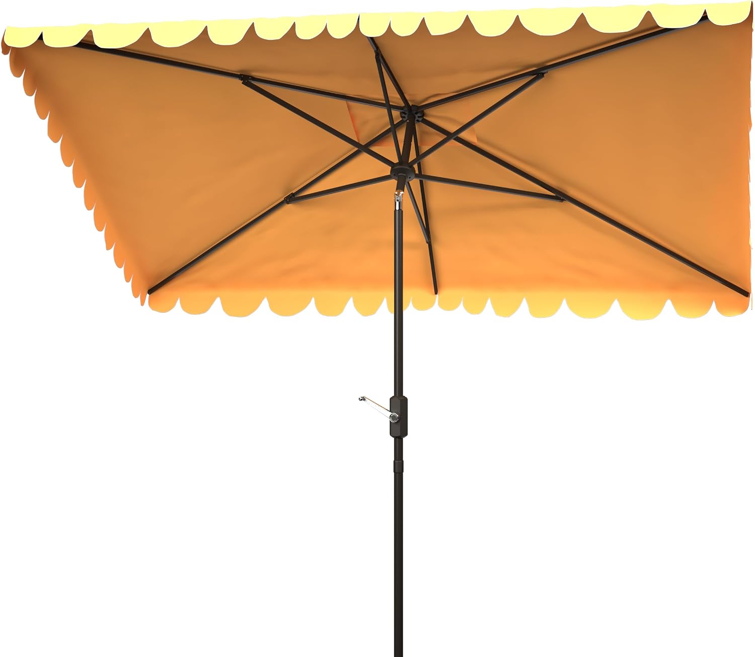 SAFAVIEH Outdoor Collection Venice Grey 7 x 10 Ft Rectangular Auto Tilt UV Protected Umbrella