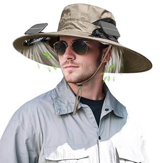 Solar Powered Fan Hat for Men Women Wide Brim Hat with 2 Fans UPF 50+ Outdoor Fishing Beach Sun Hat - Amazon product rated Grade A