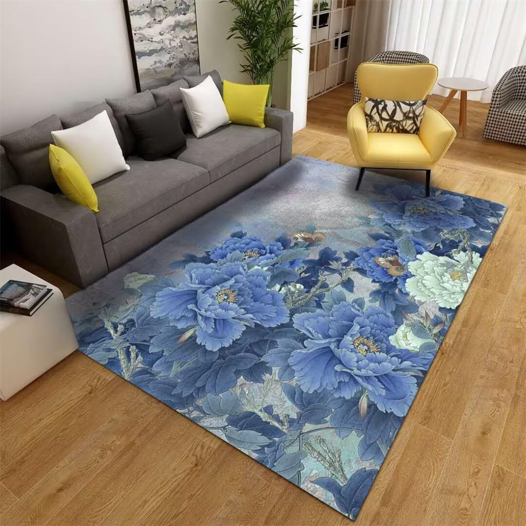 Tapis de salon bleu 180x250cm à poils courts idéal pour une pièce de vie élégante