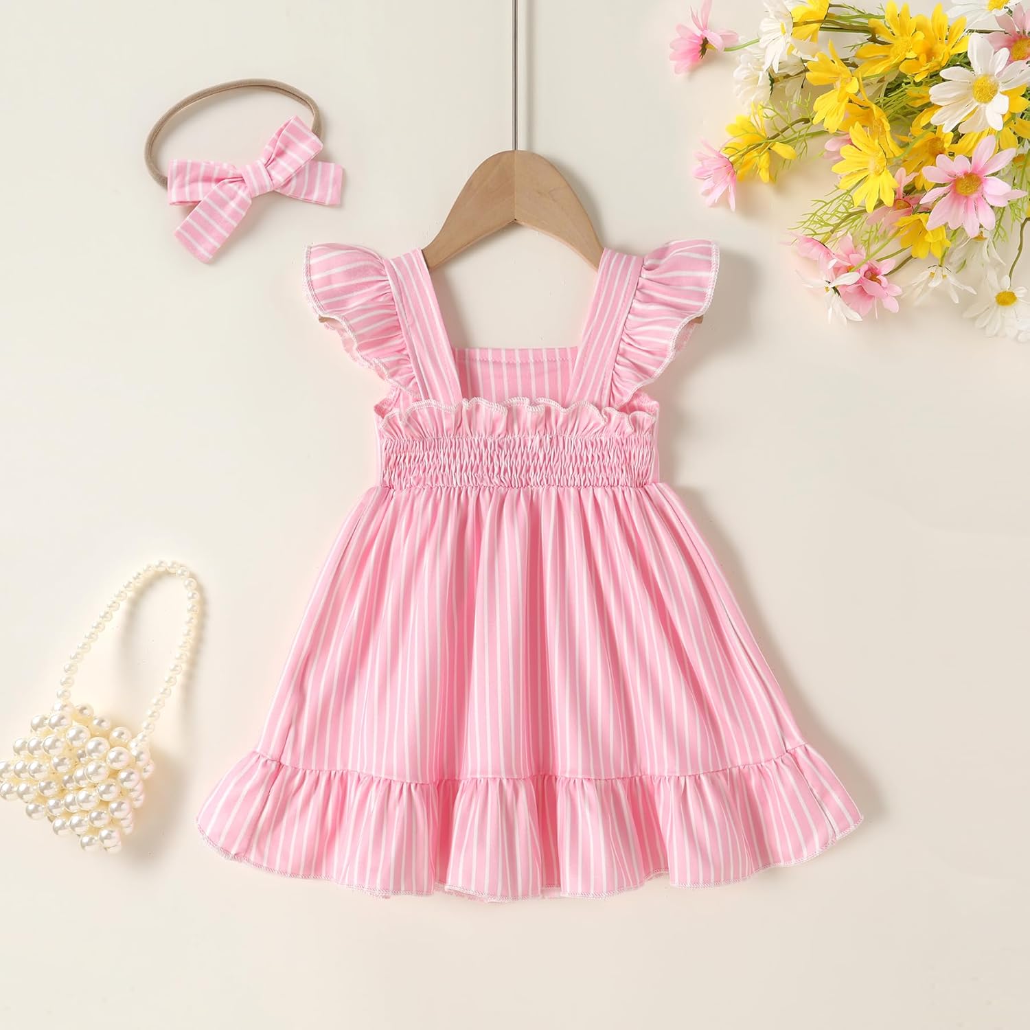 JEELLIGULAR Baby Girl Dresses Strawberry Sundress Toddler Infant Summer Clothes with Cute Bow Headband Playwear Outfits 3-24M