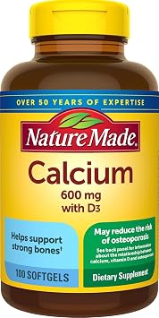 Nature Made Calcium 600 mg with Vitamin D3 for Bone Support, 100 Softgels | Calcium Supplement for Bone Health, Dietary Supplement with Calcium and Vitamin D